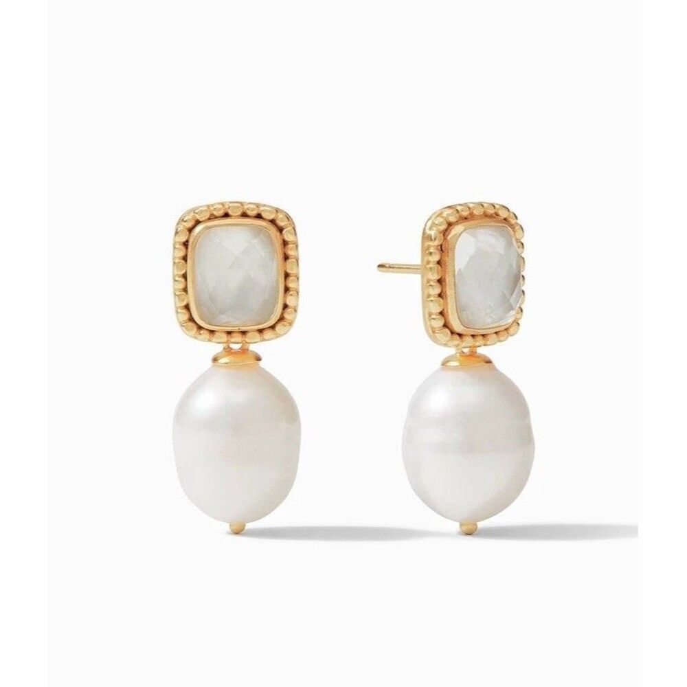 NWOT. $175 Julie Vos Earrings in Clear Crystal and Pearls